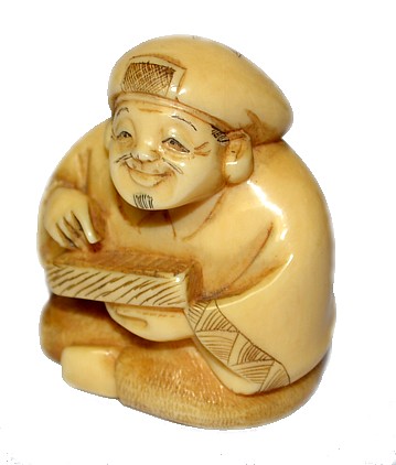 антикварная нецка из слоновой кости Дайкоку, один из Семи Богов Счастья, 1900-е гг.