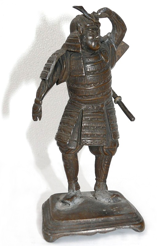 самурай, японская антикварная бронзовая статуэтка эпохи Эдо