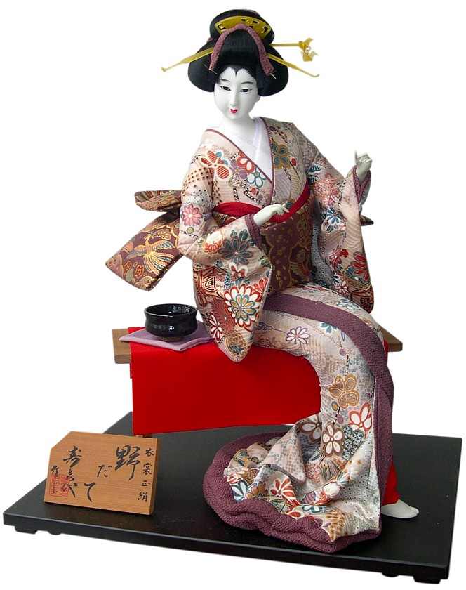 японская большая интерьерная кукла в стеклянной витрине, 1980-е гг.