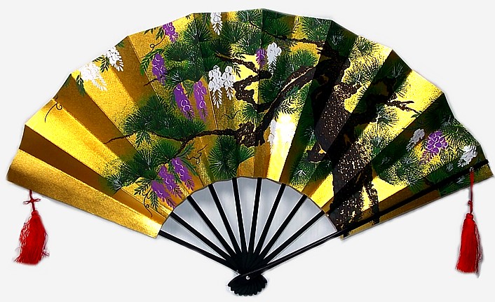  японский  интерьерный веер с шелковыми кисточками и авторским рисунком