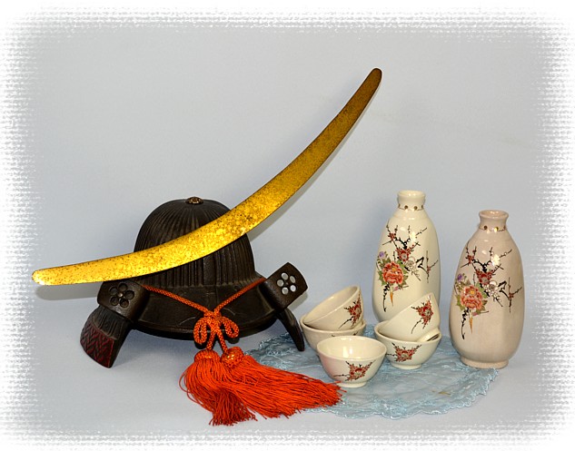 японская интерьерная бронза и фарфоровый набор для сакэ