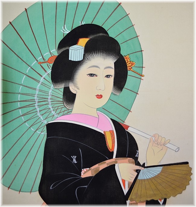 японская старинная акварель на свитке