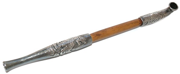 japanese samurai antique silver engraved  smoking pipe