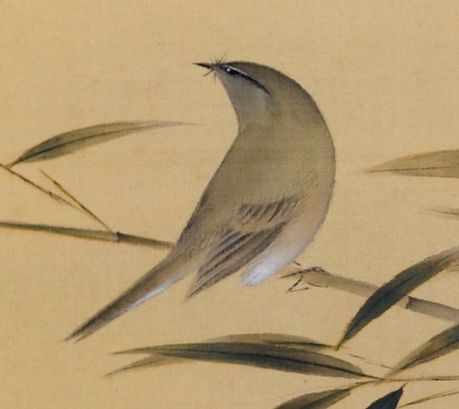 japanese painting on scroll Nightingale on Bamboo, 1920's