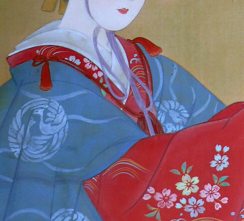 japanese antique painting on scroll, detail