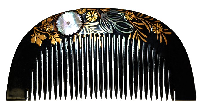 japanese piece of art: traditional  hair comb with mother-of-pearl inlay, antique