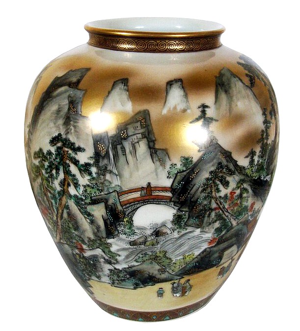 japanese hand painted porcelain vase with landscape