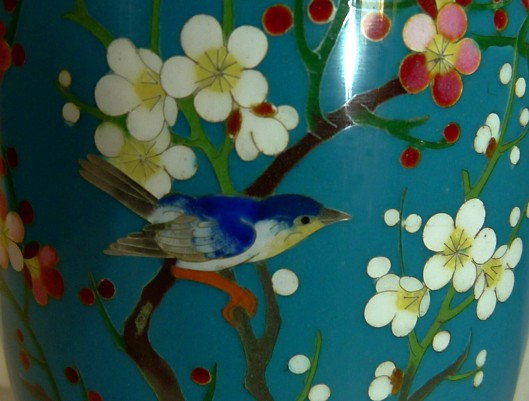 Japanese enamel vase, detail