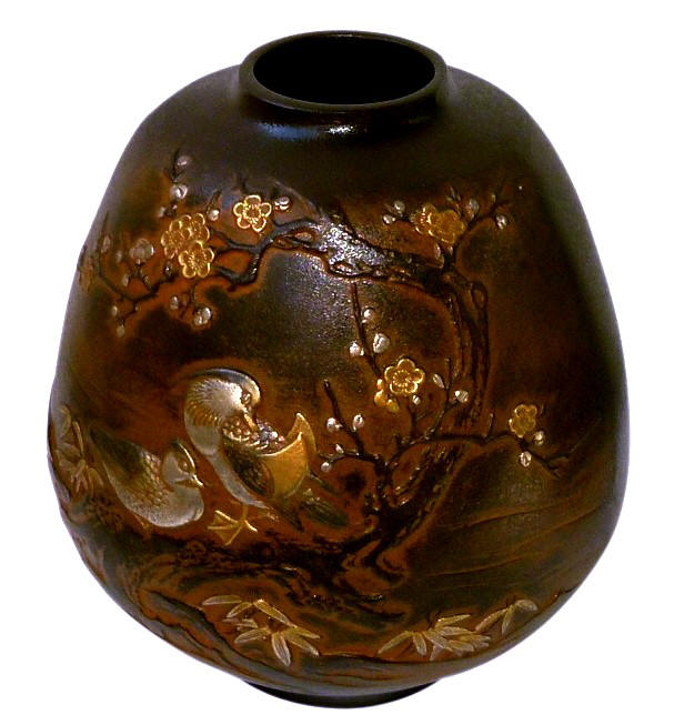 japanese home decoration: bronze vase with relief