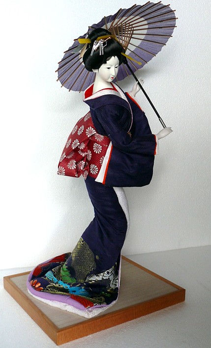  geisha doll with umbrella, japanese traditional doll, 1960's