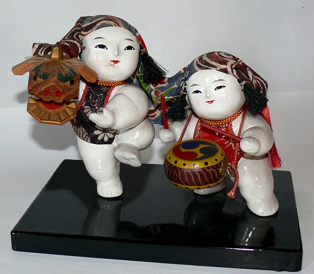 Japanese Lion Dancers Gosho Twin Dolls, 1930's