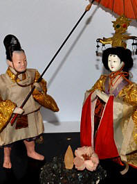 japanese antique doll of an Empress with her servant with parasol. The Japonic Online Store