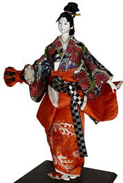 japanese antique doll of a geisha with drum. The Japonic Online Store
