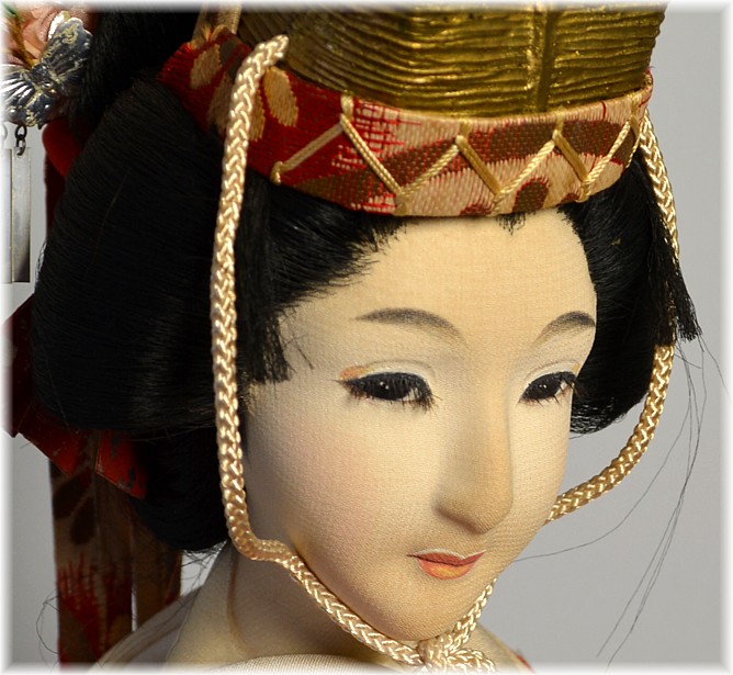 japanese antique silk face doll with golden court hat, 1930's