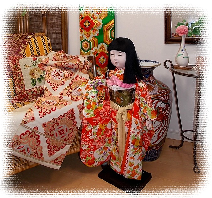 japanese traditional Ichimatsu doll og a girl, extremely tall
