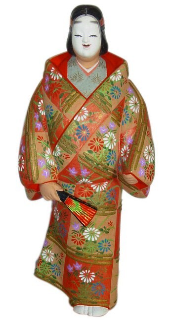 Japanese Hakata clay doll of Noh Theatre Character with mas
