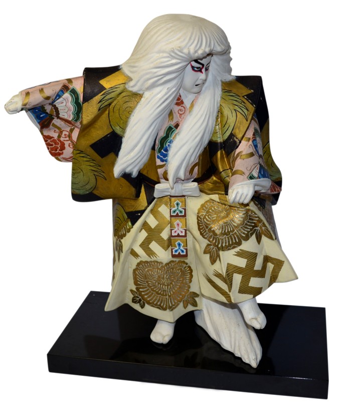 kabuki white lion, japanese hakata clay doll, 1960's