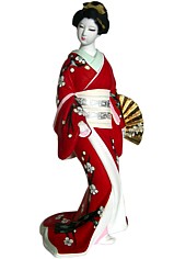 geisha dancing with fan, Japanese Hakata doll