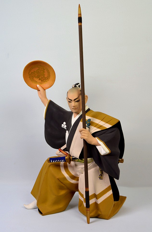 samurai warrior, japanese antique hakata clay figure, 1950's