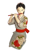 Japanese girl paying the flute, Japanese Hakata doll