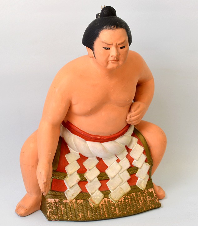 Sumo Wrestler, Japanese Hakata clay doll, 1950's