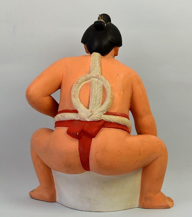 Sumo Wrestler YOKOZUNA, Japanese Hakata clay doll, 1950's