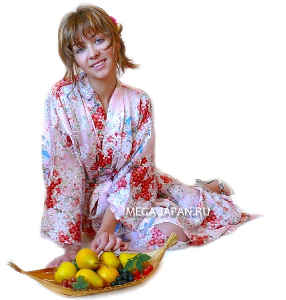 шелковый халат кимоно, нежно розовый