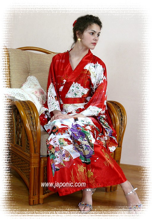 japanese woman's silky polyester modern kimono ASAKUSA