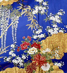 japanese royal-blue kimono fabric design, detail