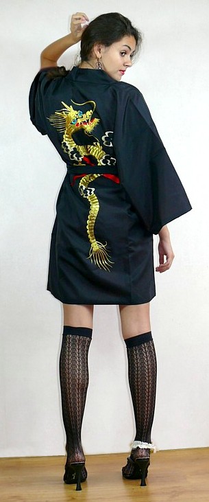 japanese  short kimono Golden Dragon 