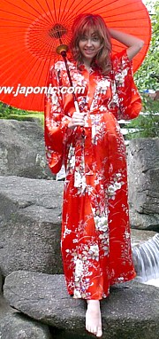 Japanese woman pure silk kimono robe, made in Japan
