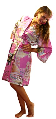 Japanese woman's cotton short  kimono made in Japan