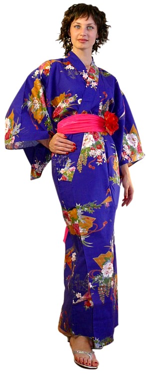 japanese woman' pure cotton yukata, bright-blue color