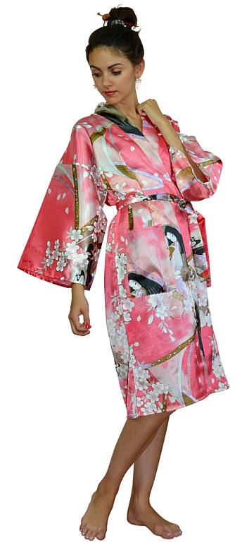lovely japanese modern short kimono robe, made in Japan