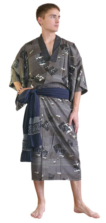 japanese man vintage kimono and heko obi