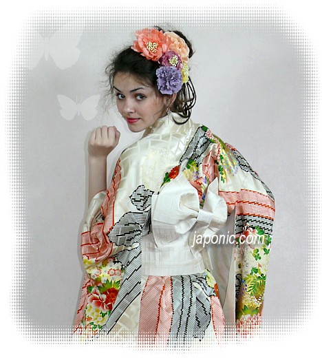 japanese traditional clothes: silk  kimono and cho-cho obi belt