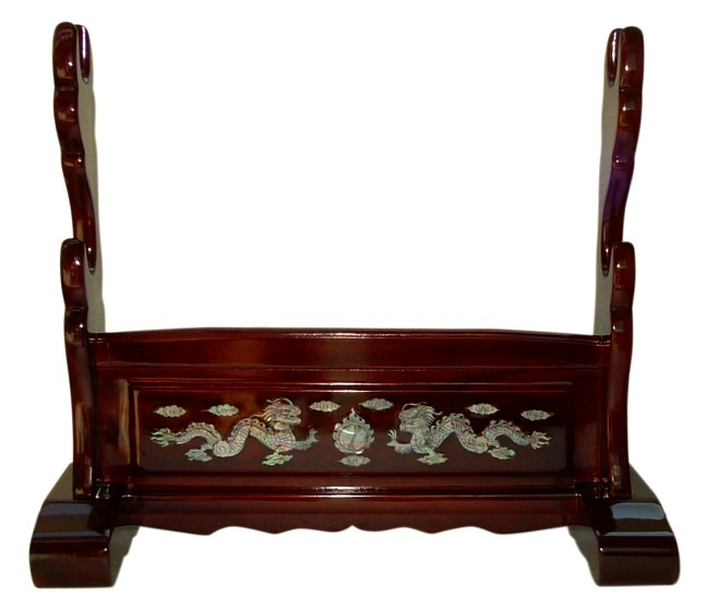 японская подставка для двух мечей. Инкрустация, резьба