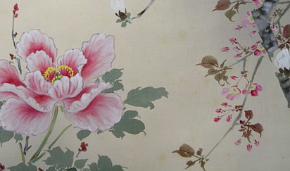 японский рисунок на свитке - пион и магнолия