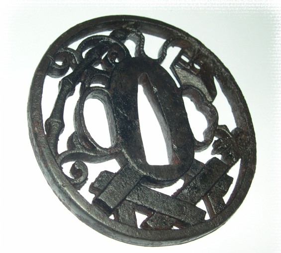 антикварная прорезная цуба (гарда) японского меча, железо, ковка, эпоха Эдо