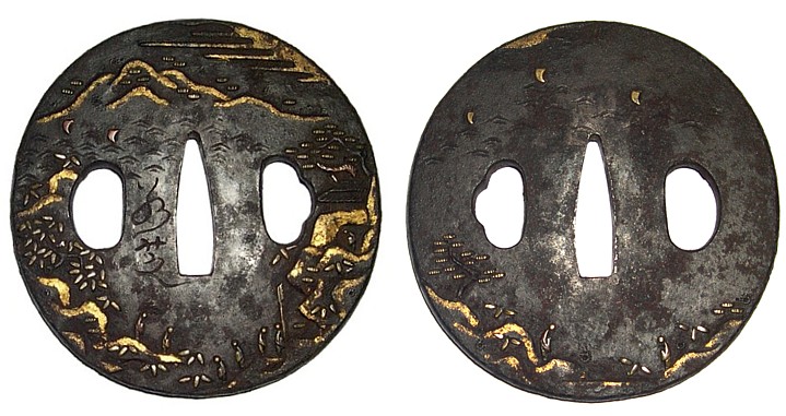 цуба для меча, школа Джакуши, подписная, сер. эпохи Эдо