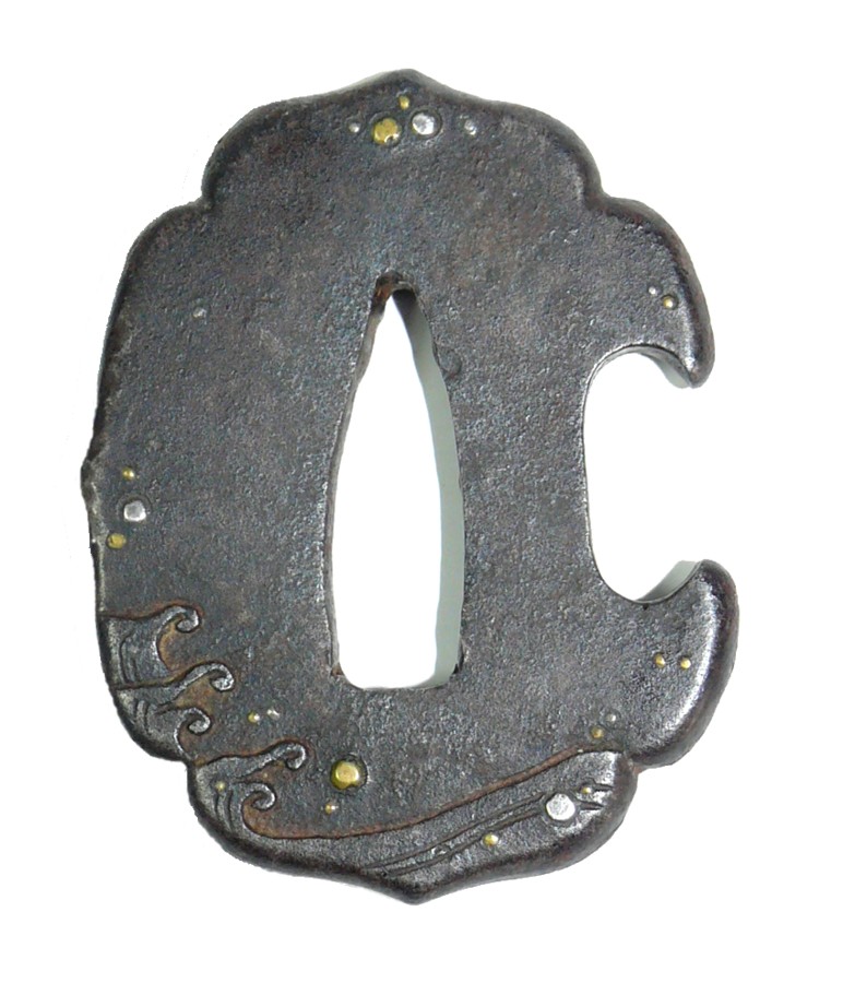 антикварная цуба для танто, ковка, резьба, эпоха Эдо