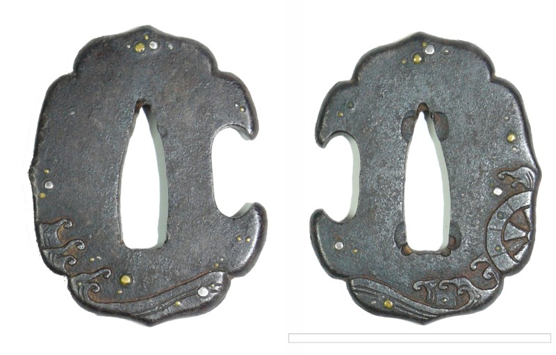 Антикварная цуба самурайского кинжала танто Водяное колесо