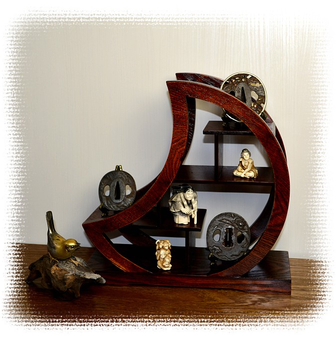 японская деревянная резная полка для коллекции