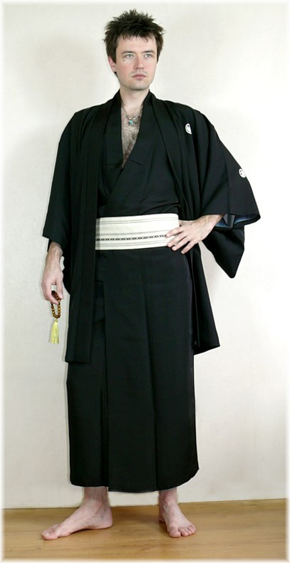 japanese man's traditional garment: kimono, haori, obi 