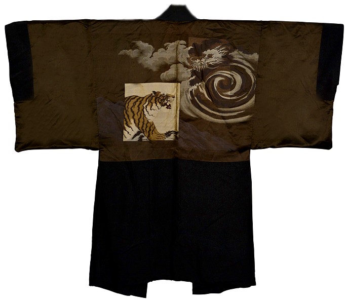 japanese man's traditional silk haori jacket with jacquard linin