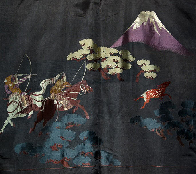 japanese man's antique silk haori jacket , detail of lining design