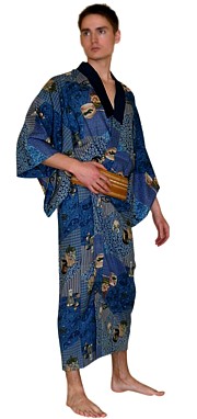 japanese man traditional light woolen kimono. Vintage. 1960's