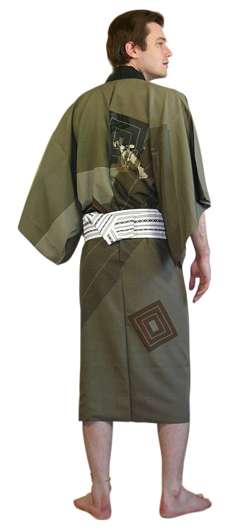 japanese traditional silk man's kimono with painting