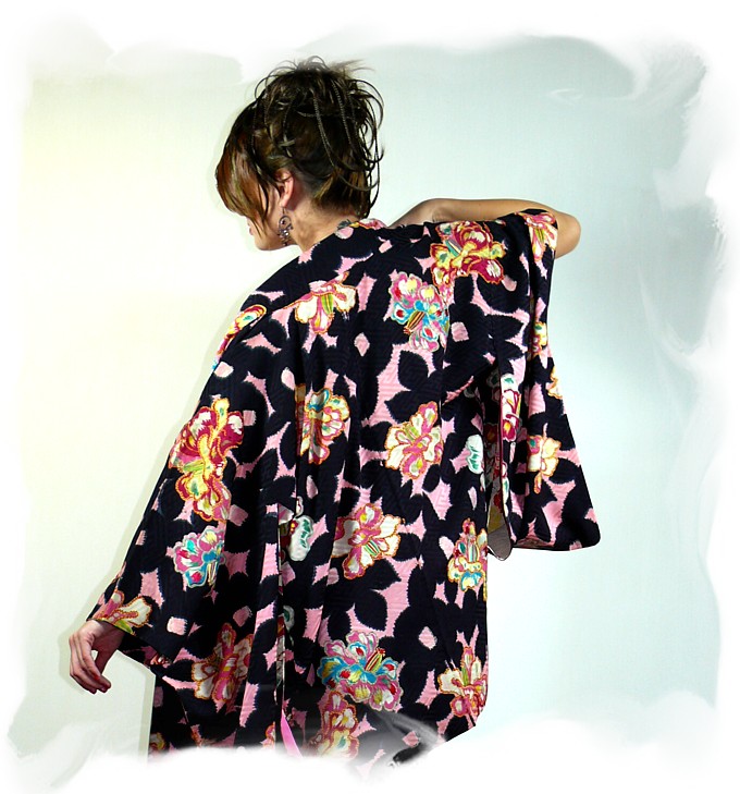 japanese woman's silk kimono jacket HAORI, vintage