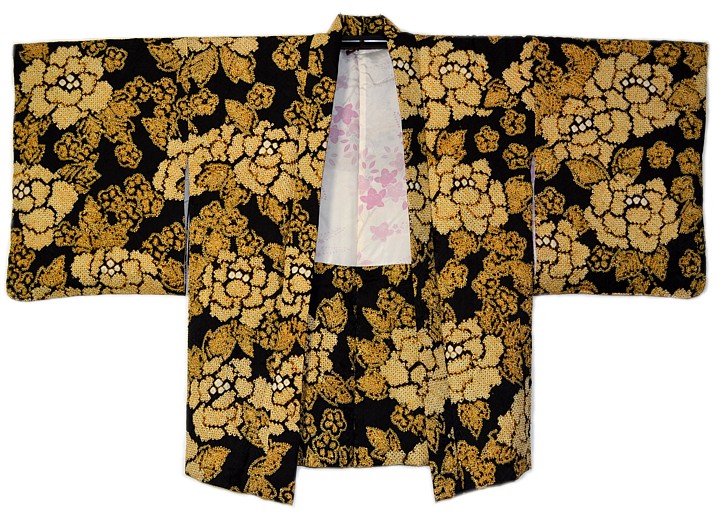 japanese woman's silk haori jacket in tie-dyeing technique